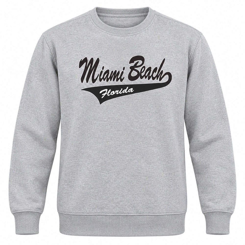 Miami Beach Florida Gray Crewneck Sweatshirt Mens XL 90s athleisure retro casual